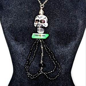 Handcrafted Skull Green Quartz Beaded Charm